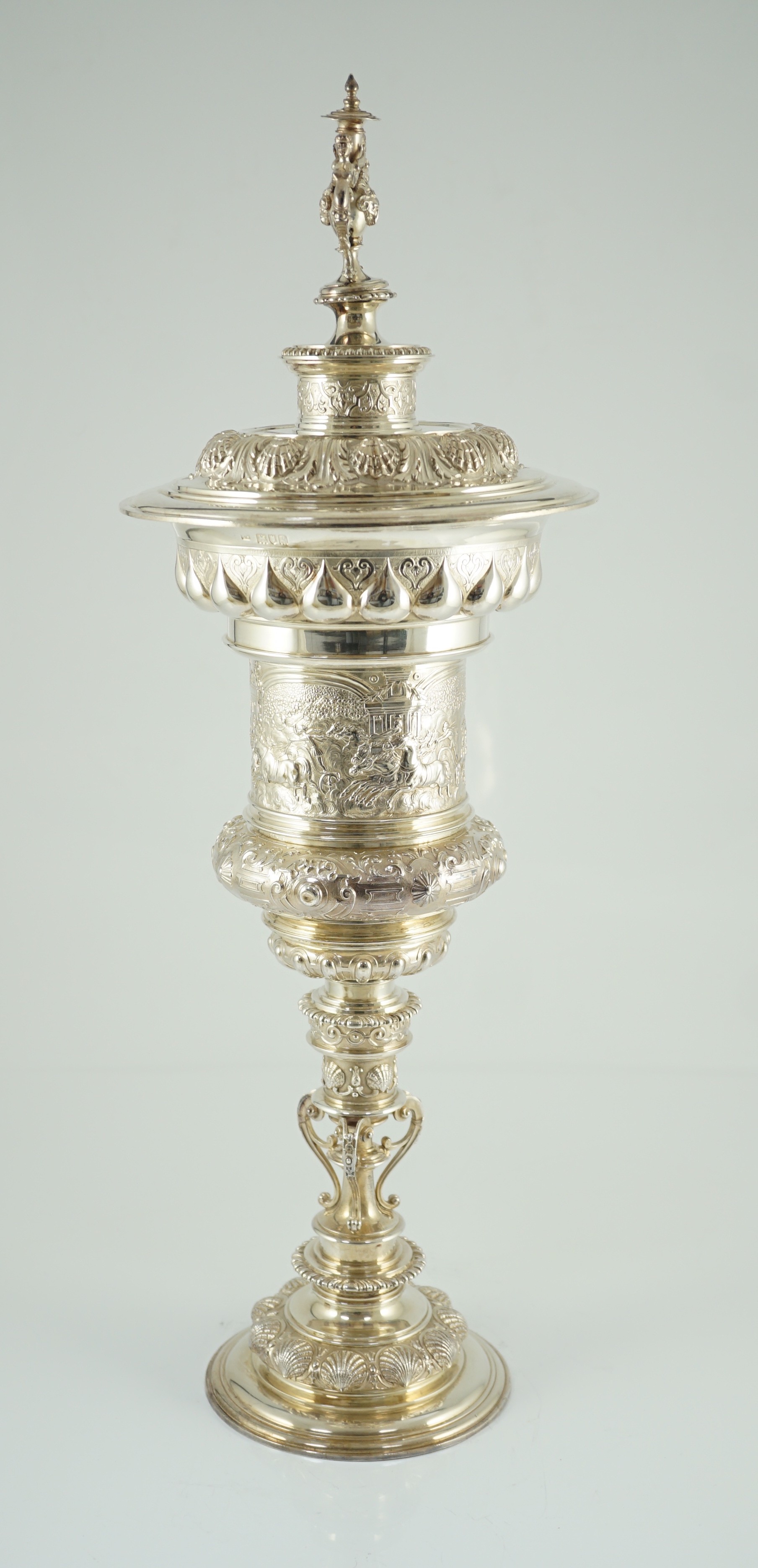 A good Edwardian silver tall chalice cup and cover, by Garrard & Co (Sebastian Garrard)